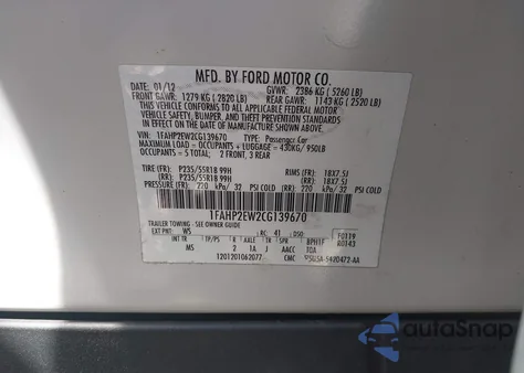 2012 Ford Taurus Sel from USA, damaged, VIN 1FAHP2EW2CG139670